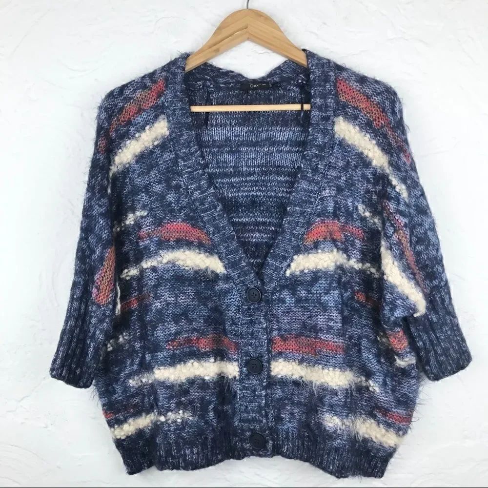DEX soft fuzzy blue stripe cardigan knit sweater